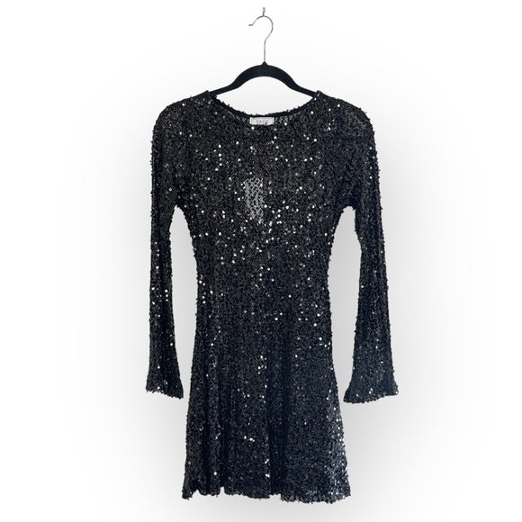 NWT SAGE THE LABEL Anthropologie Black Sequin Mini Dress, Small - Picture 3 of 10